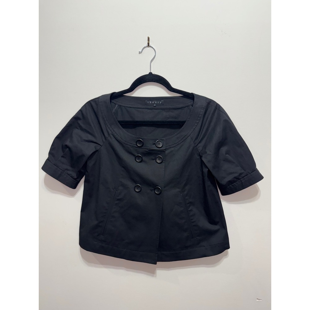 Theory Womens Black Double Breasted Cropped Short Sleeve Jacket Size 4 USA Made
